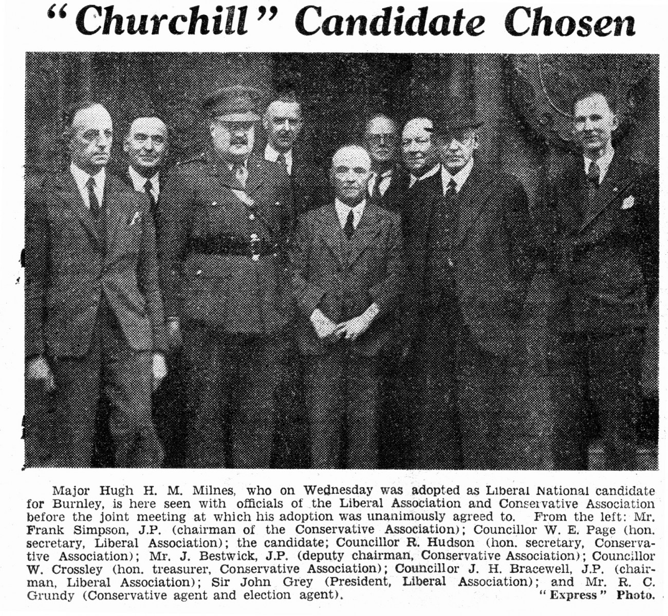 Hugh Monckton-Milnes Liberal National Candidate Burnley 1945 Election